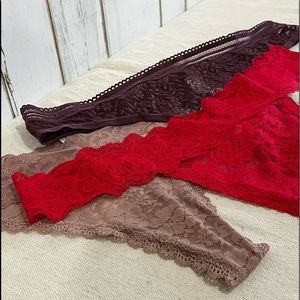 NWOT 3 Pair Lacy Thong Under Panties, Size Large and X-Large, Various Brands